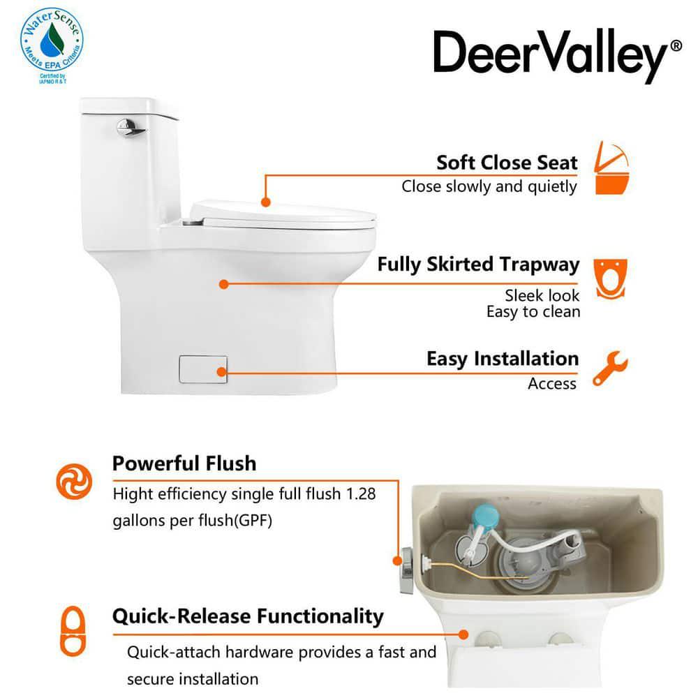 DEERVALLEY DeerValley Apex 12 in Rough in Size 1Piece 128 GPF Single Flush Elongated Toilet in White Seat Included