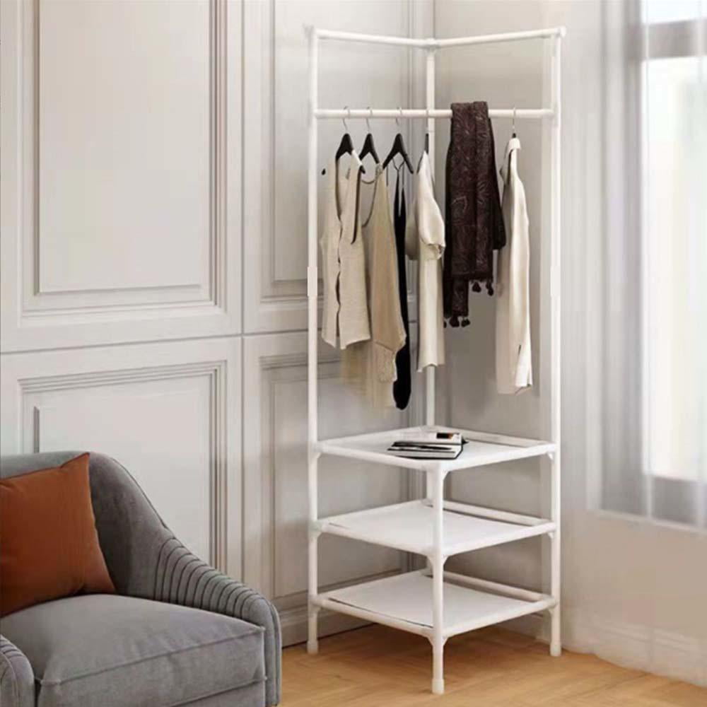 Floor-standing Corner Coat Rack Multi-function Floor Standing Clothes Hanger Racks Removable Metal Clothing Storage Shelf