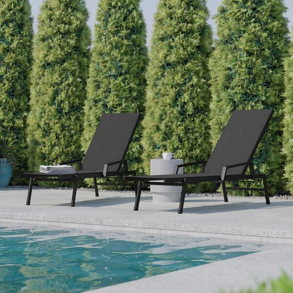 Set of 2 AllWeather Textilene Adjustable Chaise Lounge Chairs with Arms