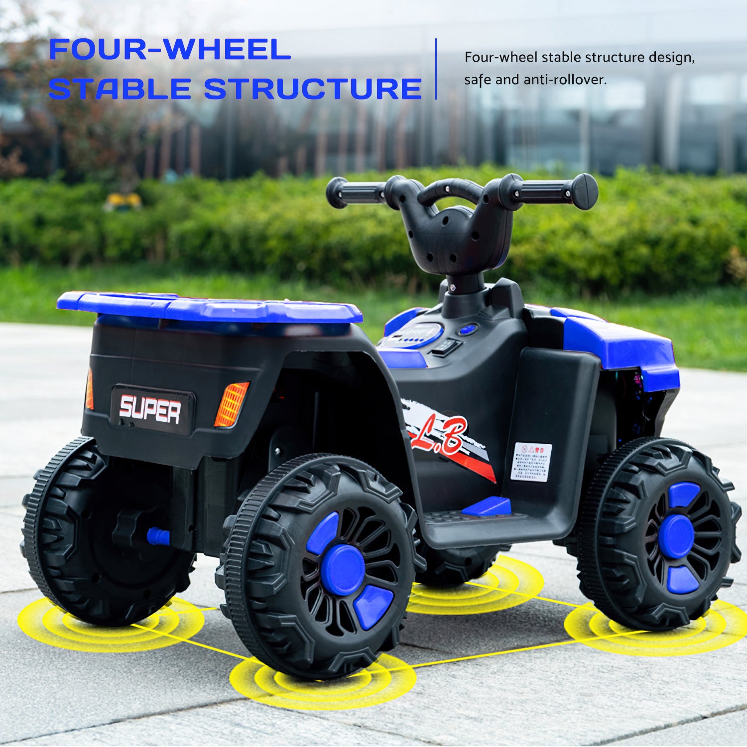 4-Wheeler Quad Powered, 6V Kids Ride-On Electric ATV, Ride-On with Music & LED Lights, Blue