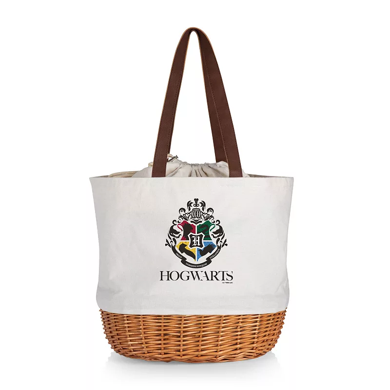 Picnic Time Harry Potter Hogwarts Crest Coronado Canvas and Willow Basket Tote