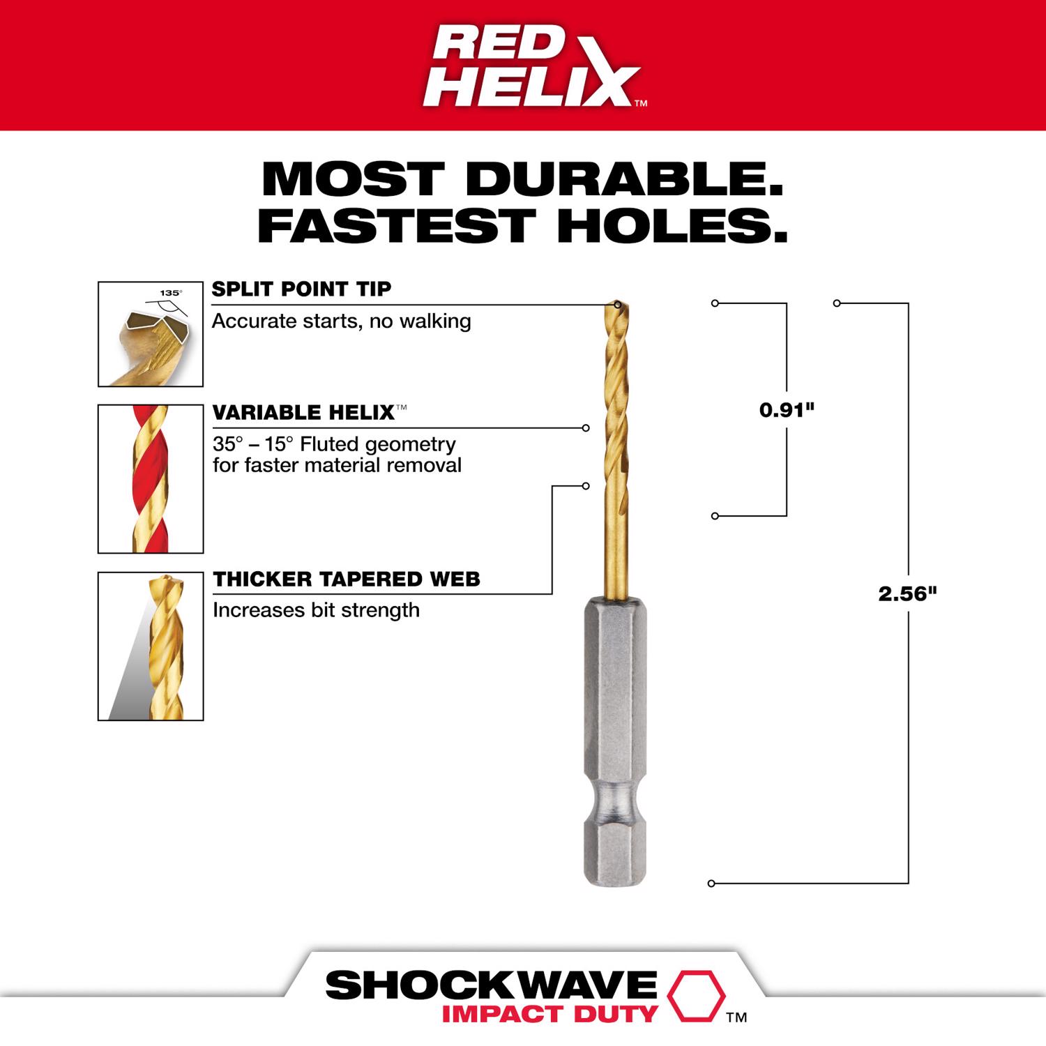 MW Shockwave 7/64 in. X 2.52 in. L Titanium Red Helix Drill Bit 2 pc