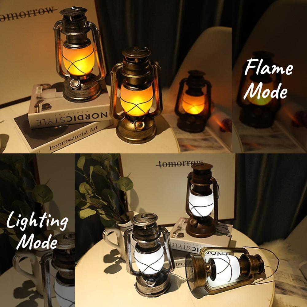 Retro Vintage Camping Hanging Lanterns Battery Led Flame Warm Light Nature Hike For Fishing