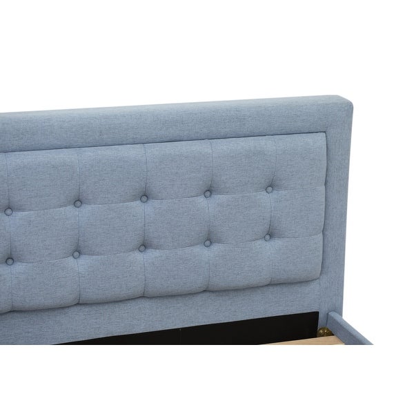 Fannin Bed Set - Queen Size Bed Frame and an End Table - Denim Blue Linen Fabric ( End Table Pieces Option ) - - 33887600