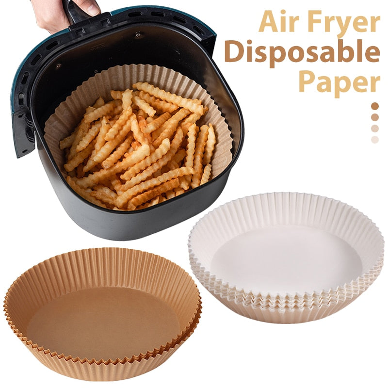 50 PCS Air Fryer Disposable Paper Liner, Non-stick Disposable Air Fryer Liners, Baking Paper for Air Fryer Oil-proof, Water-proof, Parchment for Baking Roasting Microwave