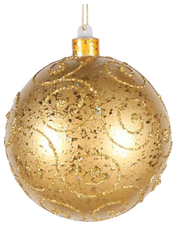 140Mm Gold Ball Ornament With Gold Glitter Design   Contemporary   Christmas Ornaments   by Queens of Christmas  Houzz