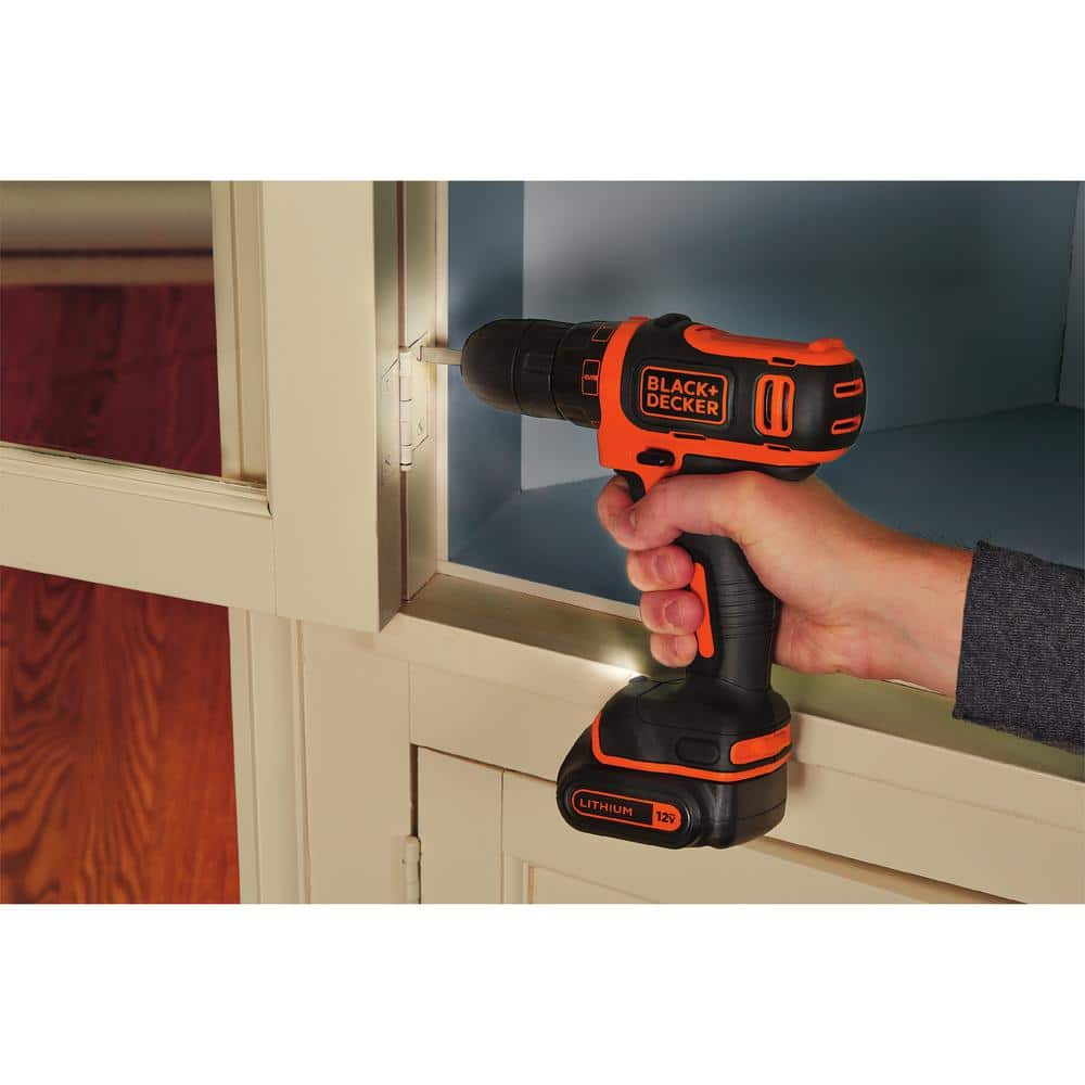 BLACK+DECKER 12V MAX Lithium-Ion Cordless 3/8 in. Drill with Battery 1.5Ah and Charger BDCDD12C