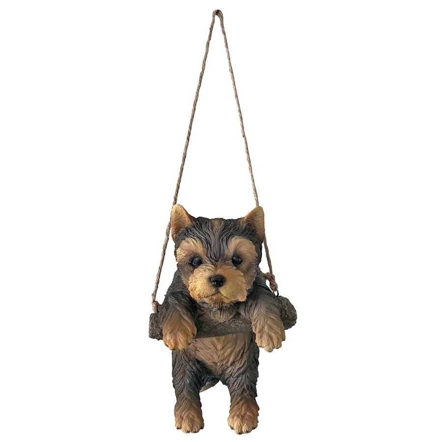 Design Toscano Yorkie Puppy on a Perch Hanging Dog Sculpture