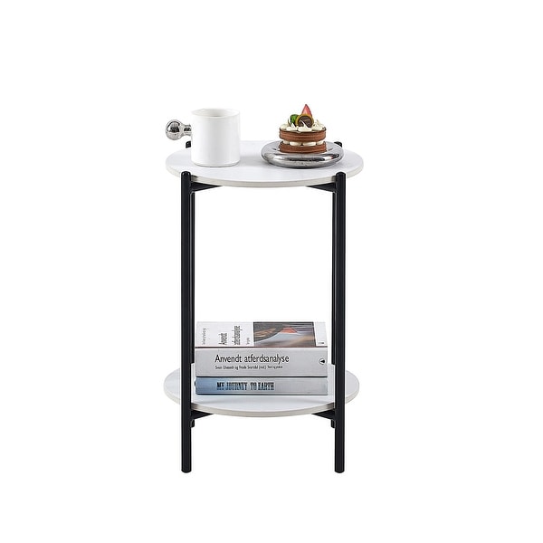 Round 2-layer End Table with Whole Marble Tabletop