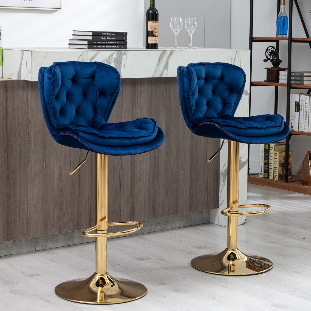 Set of 2 Bar Stools with Chrome Footrest and Base Swivel Height Adjustable