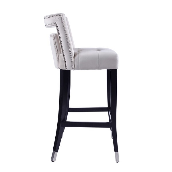 Suede Velvet Barstool with nailheads ， Dining Room Chair with Birch Wood Leg for Dining Room Living Room