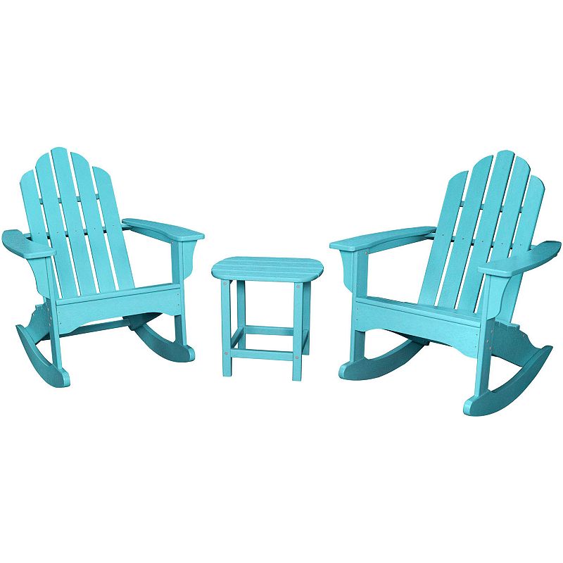 Hanover Accessories All-Weather Rocking Adirondack Patio Chair and End Table 3-piece Set