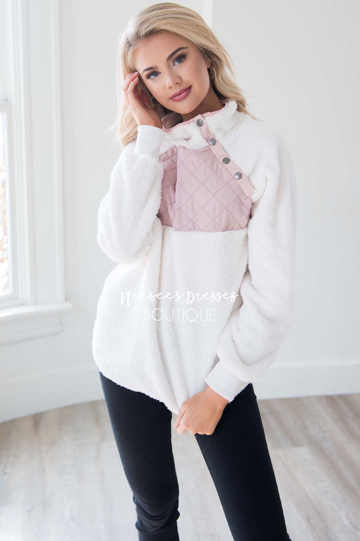 Trusted Heart Fuzzy Snap Button Pullover Sweater