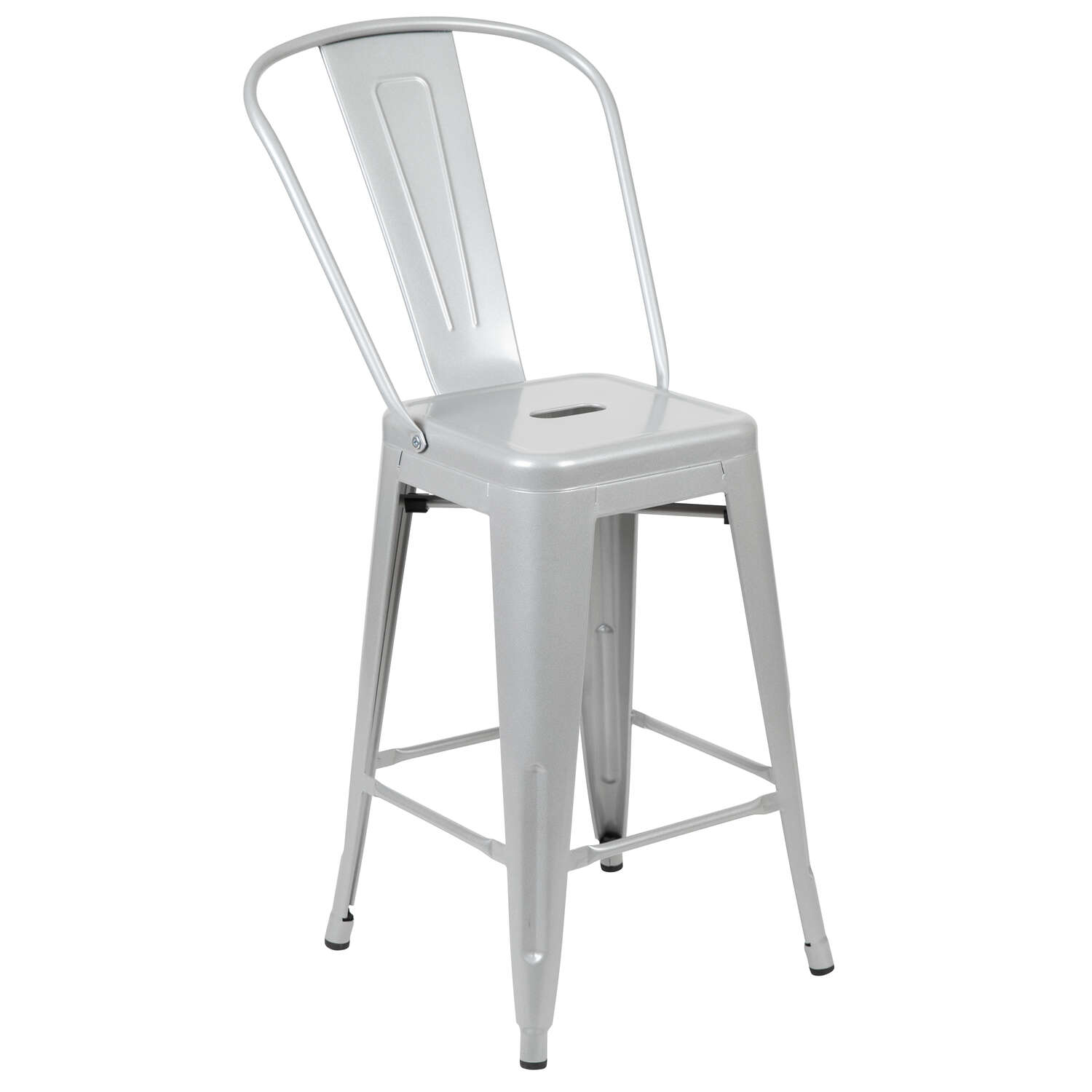 Flash Furniture 1 pc Silver Galvanized Steel Contemporary Bar Stool