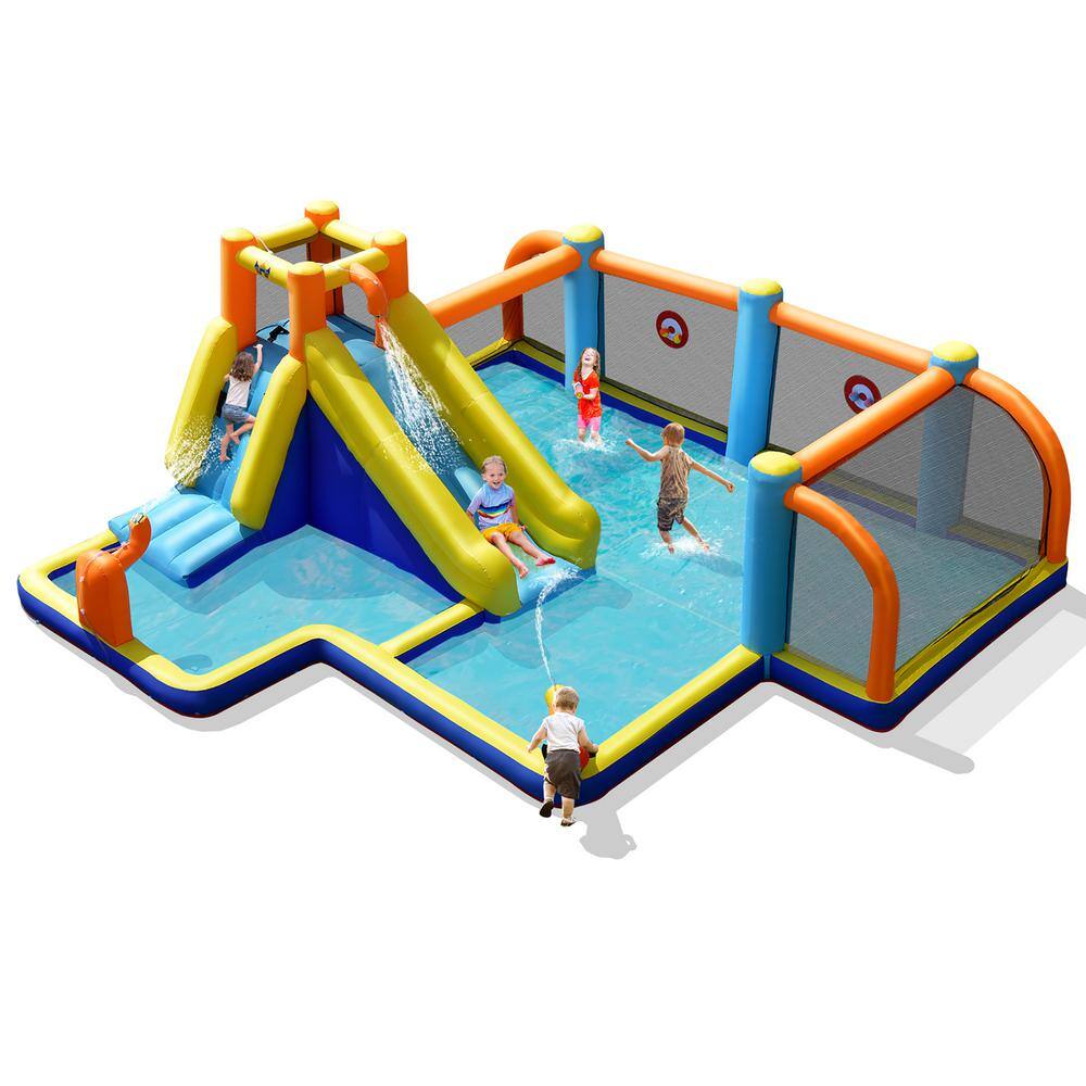 Costway Giant Soccer-Themed Inflatable Water Slide Bouncer Bounce House with Splash Pool without Blower NP10362