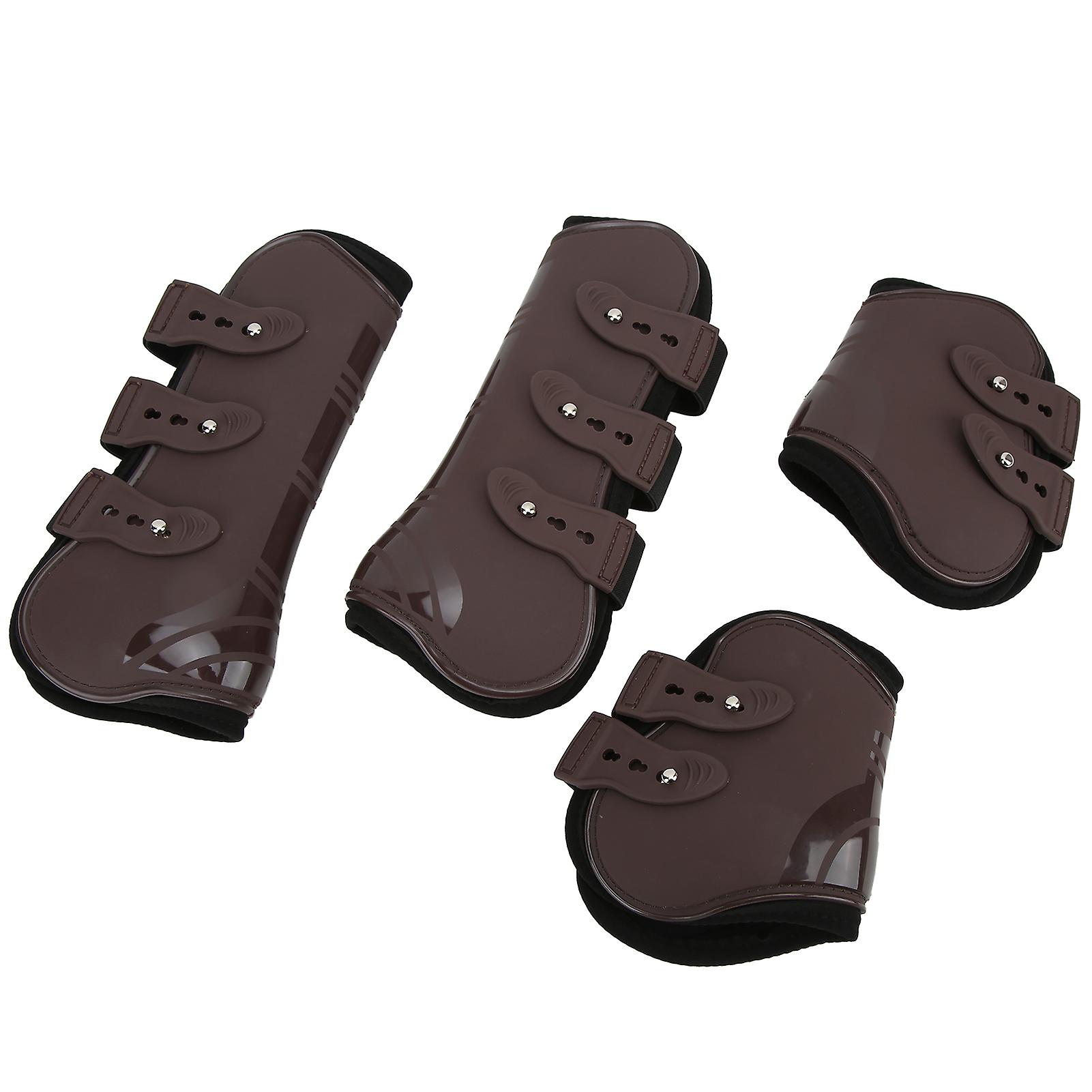 4pcs Horse Front Hind Leg Boots Pu + Neoprene Horse Tendon Brace Guards Horse Protection Gearsbrown Front And Hind Set L