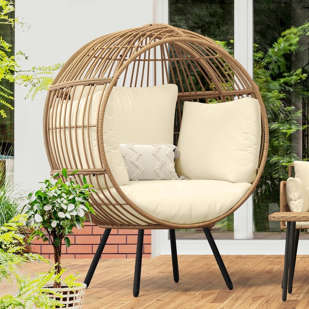 Moasis Outdoor Indoor Wicker Basker Round Egg Chair with Cushion