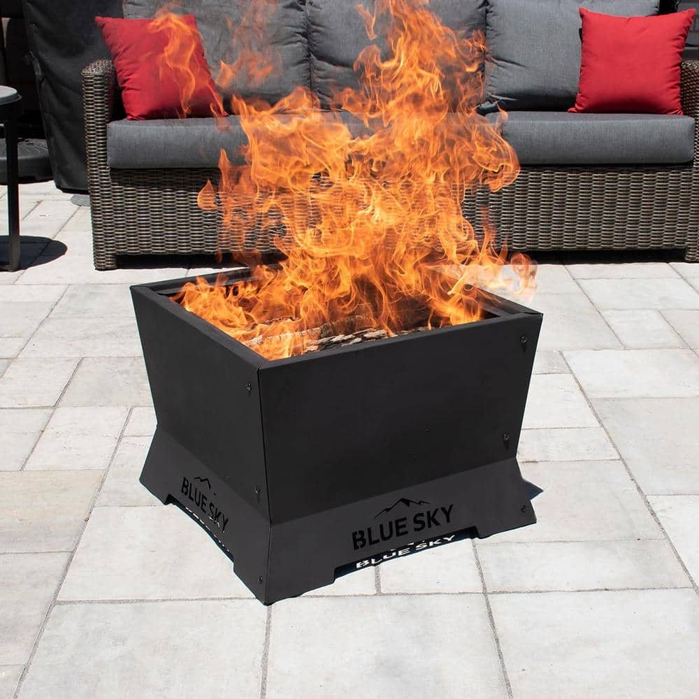 BLUE SKY OUTDOOR LIVING The Peak 22 in. x 16 in. Square Steel Wood Patio Smokeless Fire Pit with Spark Screen and Screen Lift SFP22SQ-BC