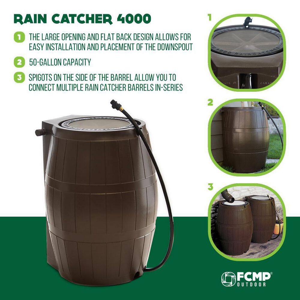 FCMP Outdoor Rain Catcher 50 Gal. Brown RC 4000 Rain Barrel RC4000-BRN