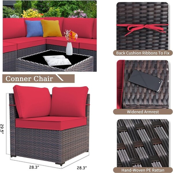 Kullavik 7 Pieces Rattan Outdoor Patio Furniture Sofa Set with Firepit