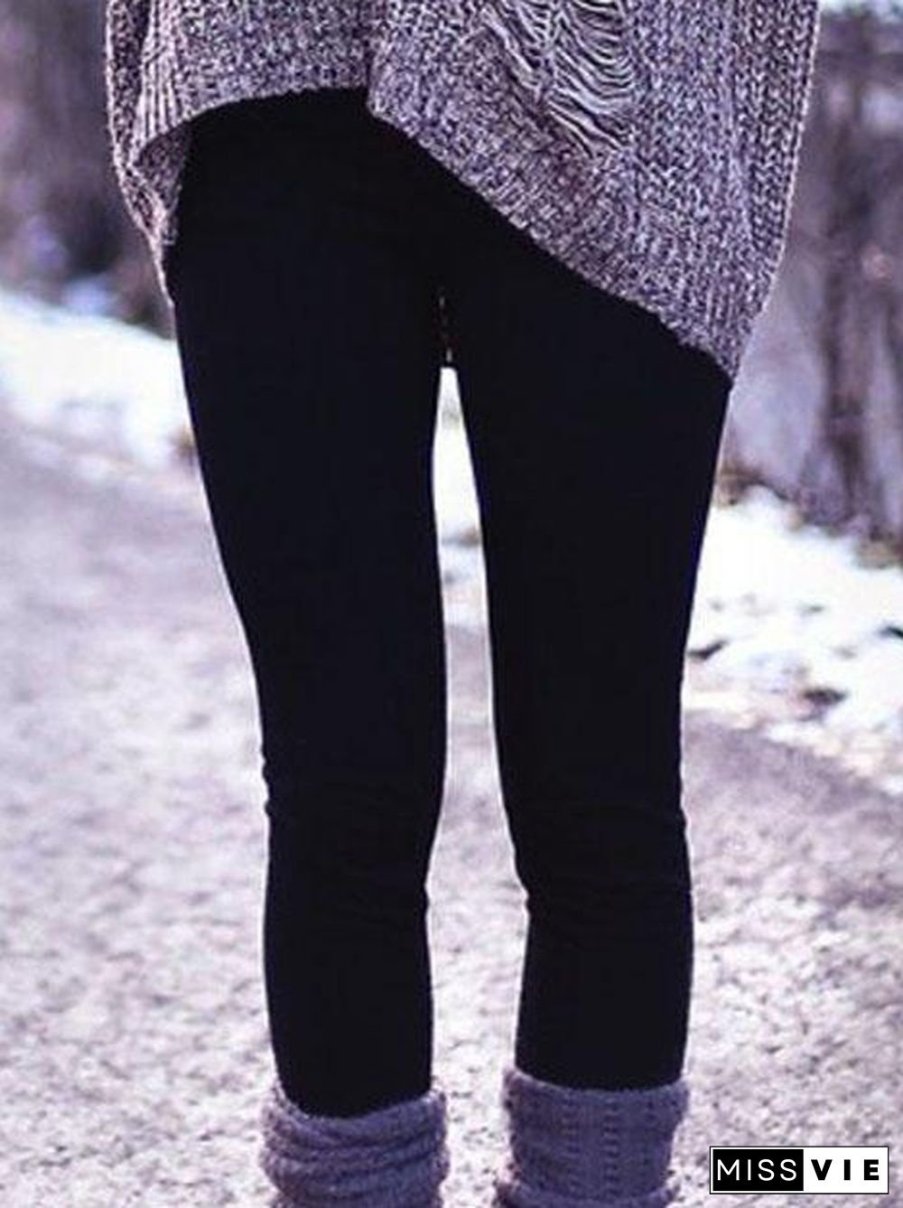 Black Knitted Casual Sheath Pants