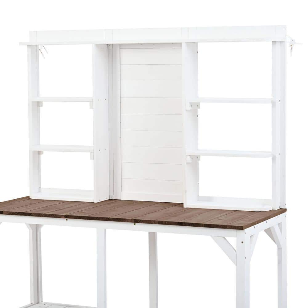 AUTMOON 47 in. x 19 in. x 64 in. Outdoor Wood Plant Stand with Shelves Kit for Mudroom Backyard W116290852