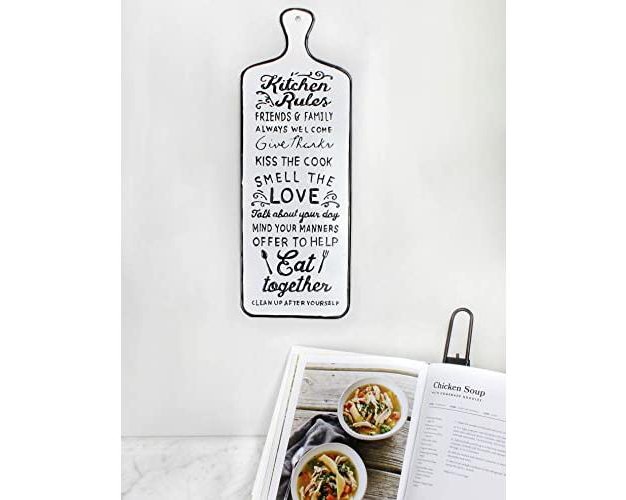 Auldhome Design White Kitchen Rules Rustic Metal Sign Farmhouse Enamelware Cutting Board Shaped Plaque