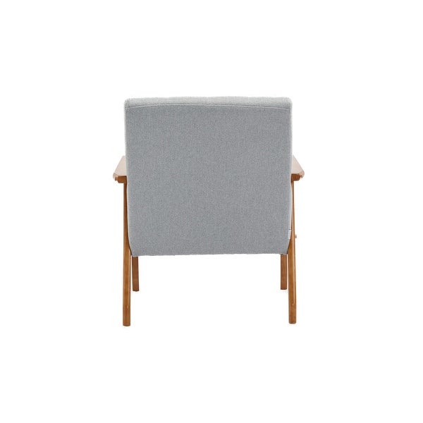 Modern Solid Wood Armrest Accent Chair， Mid-Century Linen Upholstered Button Lounge Chairs， for Livingroom Chair， Light Gray