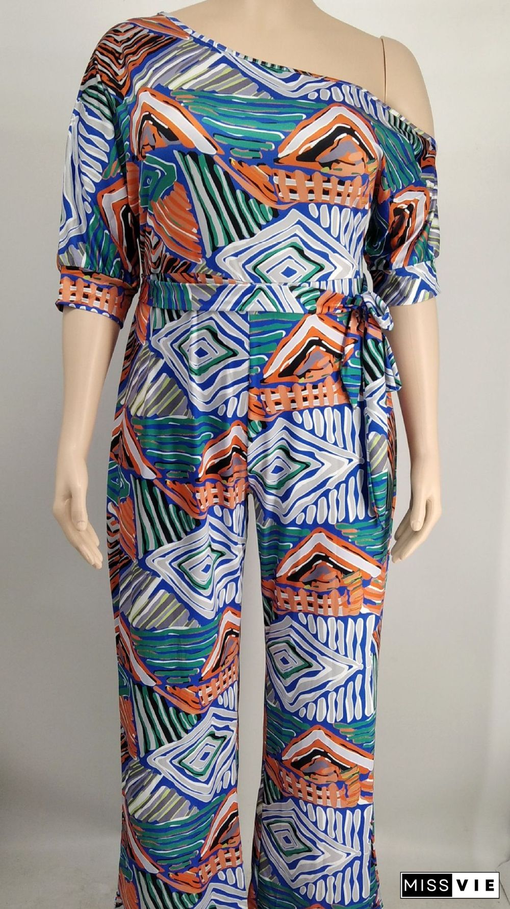 Off-the-shoulder Printed Plus Size Wide Leg Jumpsuit