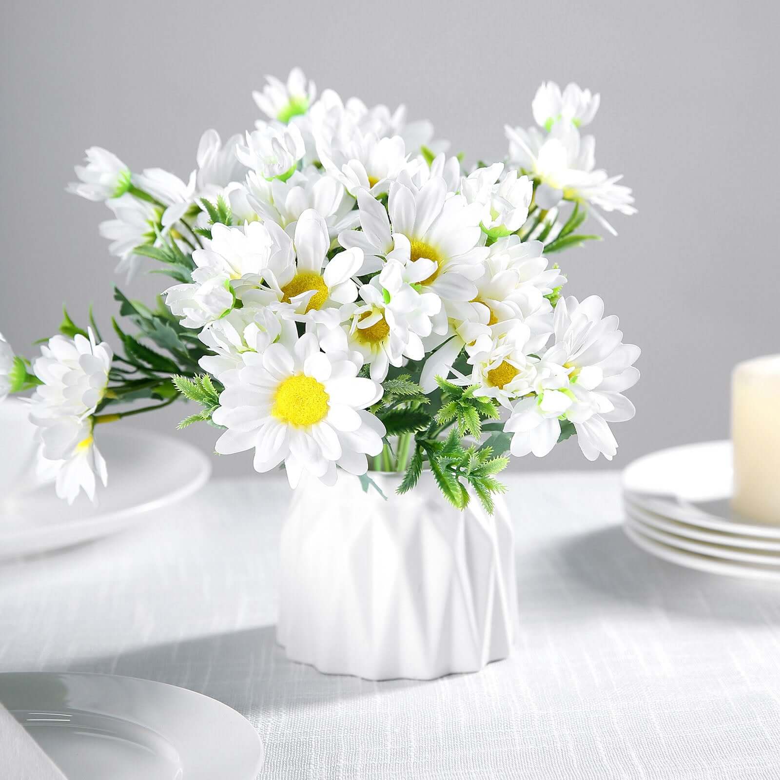 4 Bushes White Artificial Silk Daisy Flower Bouquet Branches 11