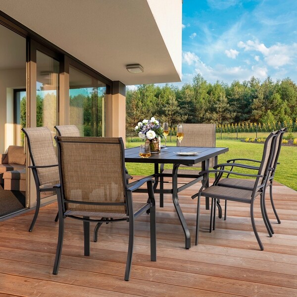 Outdoor Rectangle Powdercoated Iron Dining Table with 1.57'' Umbrella Hole