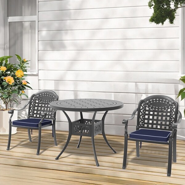 3/5 Piece Cast Aluminum Outdoor Dining Set with 39.37 in. Round Table and Random Color Seat Cushions