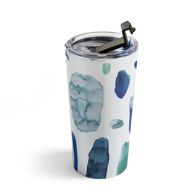 Ninola Design Blue Minimal Strokes Abstract 20 Oz Stainless Steel Travel Mug Deny Designs