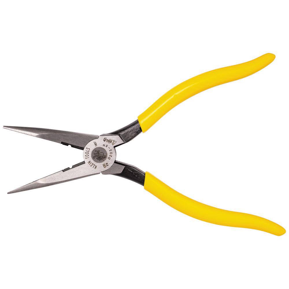 Klein Tools 8 in. Heavy Duty Long Nose Side Cutting Pliers for Wire Stripping D203-8N