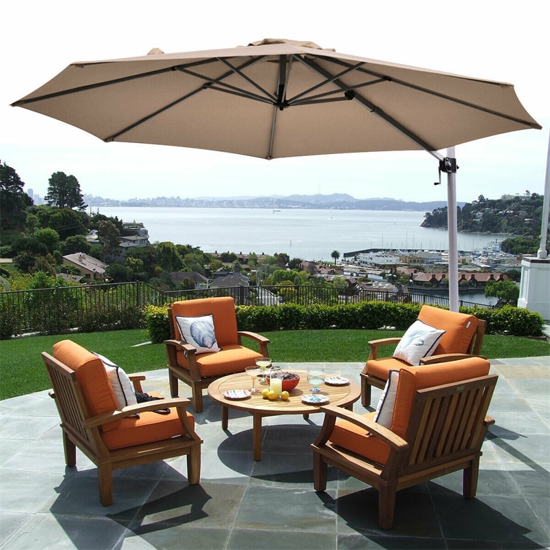 11 FT Patio Offset Cantilever Umbrella 360° Rotation Tilt with Cross Base & Crank Handle