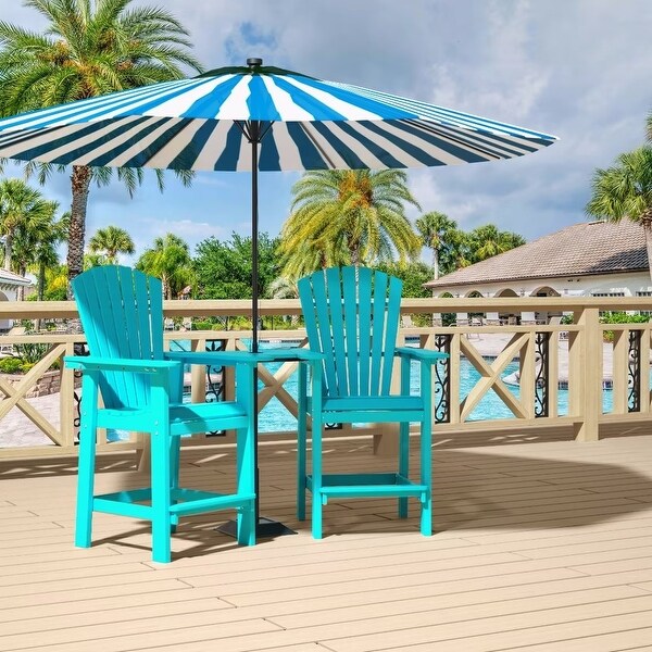 Beach Balcony Chair Barstool with Removable Table，WoodLike HDPE Backyard Garden Dining Chairs，Adirondack Arm Chairs Set of 2，