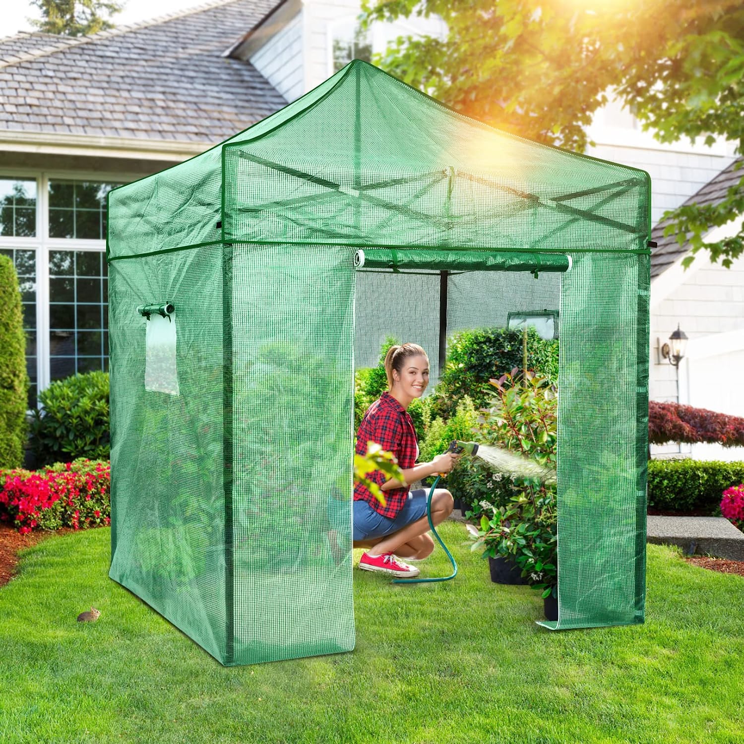 Likein Green House for Outdoors Heavy Duty, Walk in Pop up Greenhouse, 6.6x6.6FT