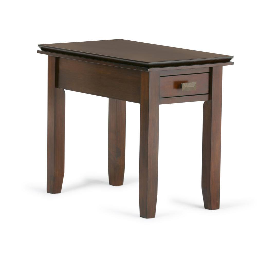 Simpli Home Artisan Solid Wood 14 in. Wide Rectangle Transitional Narrow End Side Table in Russet Brown AXCRART05-RUS