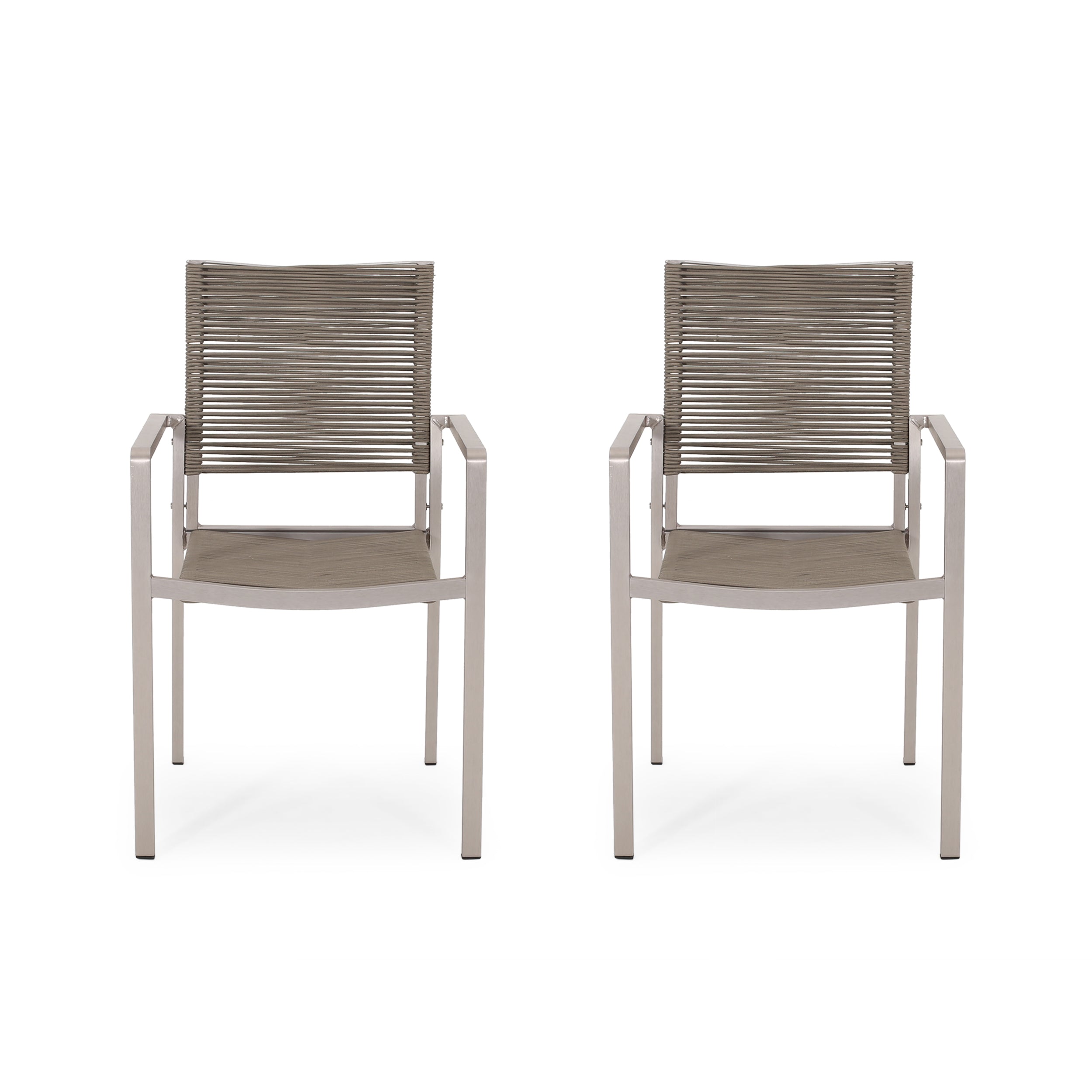 Lillian Outdoor Modern Aluminum Dining Chair with Rope Seat (Set of 2)