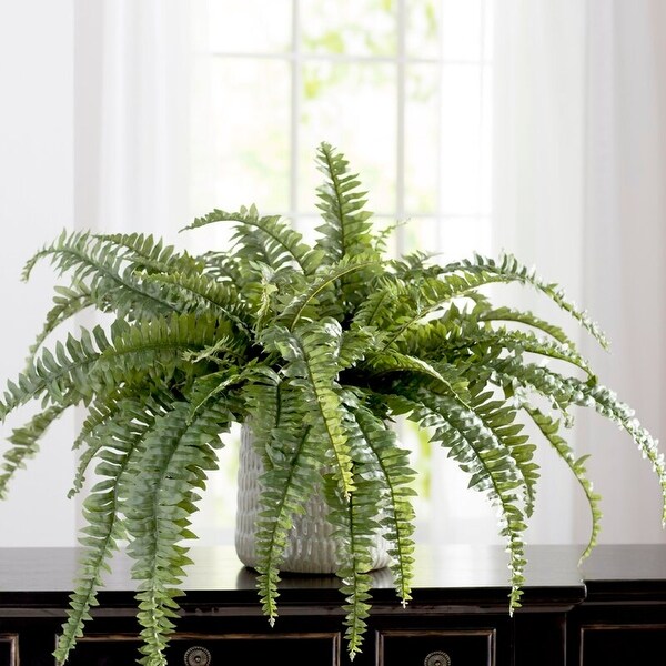 Green Enchantment Boston Fern: 34Inch Faux Silk Plant with 50 Fronds，Resilient to Sunlight