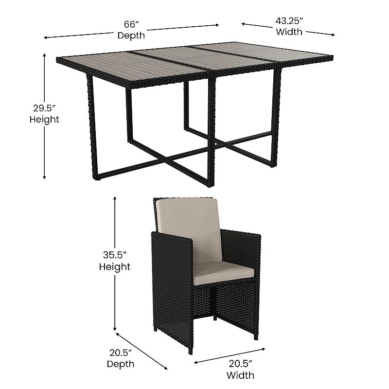 Flash Furniture Peregrine Outdoor Patio Dining Table and Wicker Modular Chairs 7-piece Set