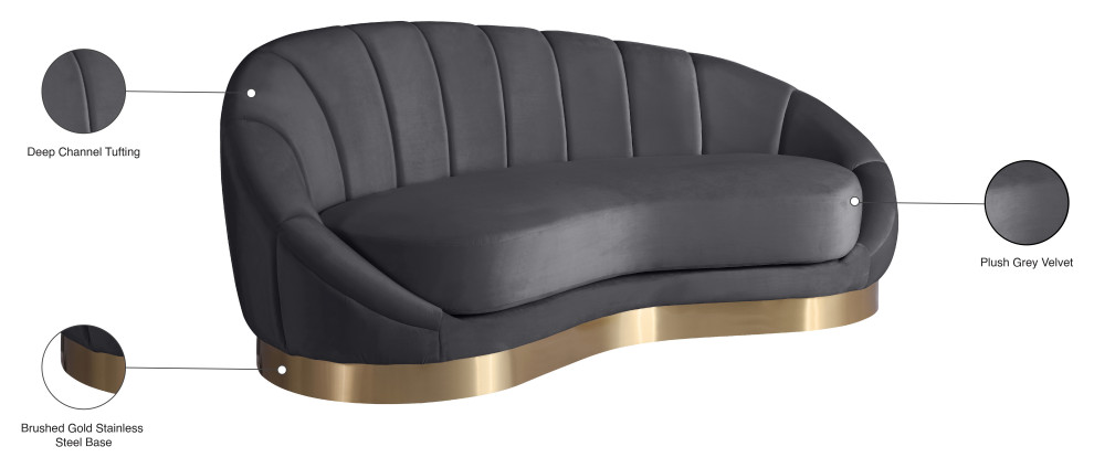 Shelly Velvet Chair With Brushed Gold Stainless Steel Base   Contemporary   Indoor Chaise Lounge Chairs   by Meridian Furniture  Houzz