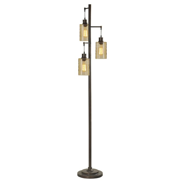 3 Head Bronze Floor Lamp With Dimpled Glass Shades Stylecraft