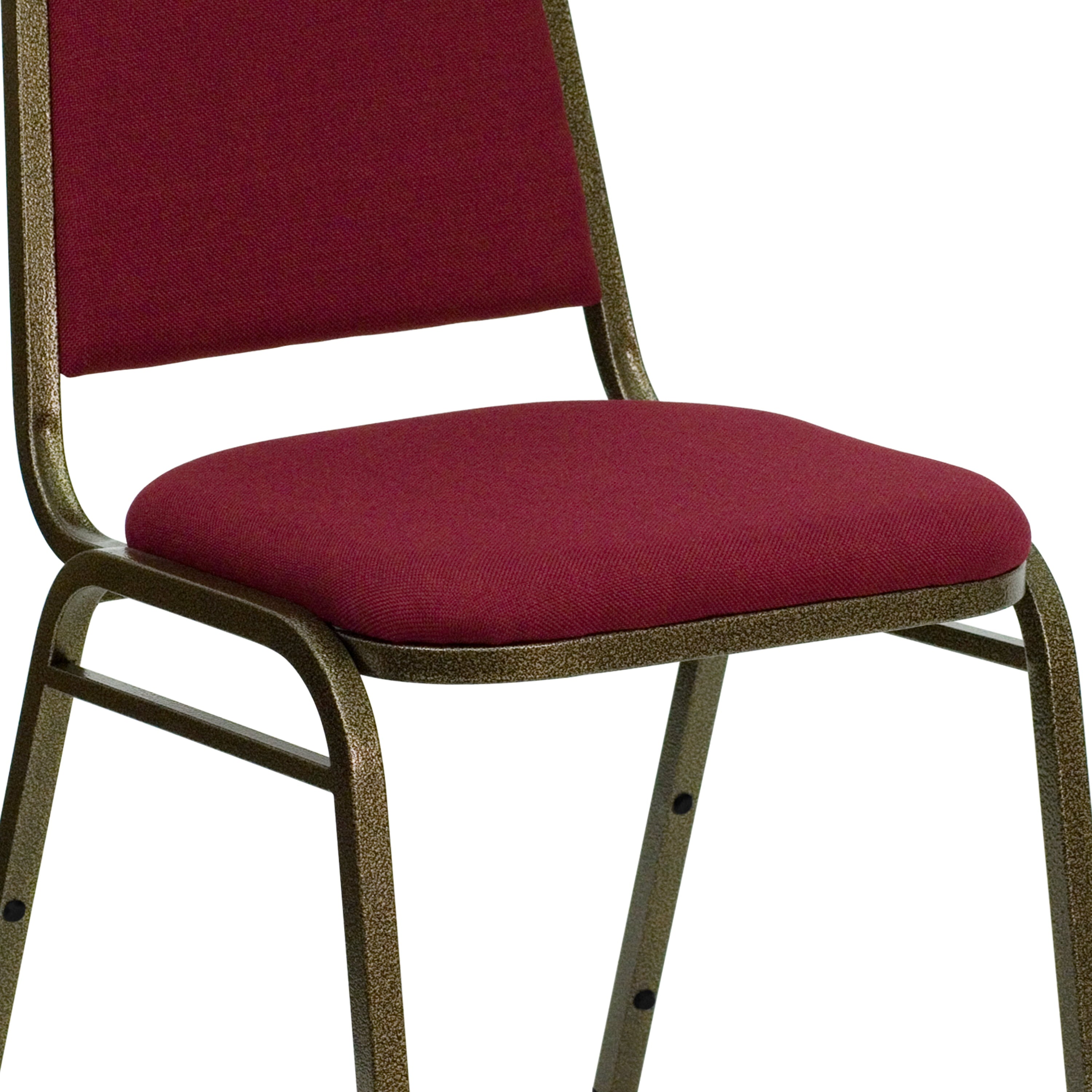 Flash Furniture 4 Pack HERCULES Series Trapezoidal Back Stacking Banquet Chair in Burgundy Fabric - Gold Vein Frame