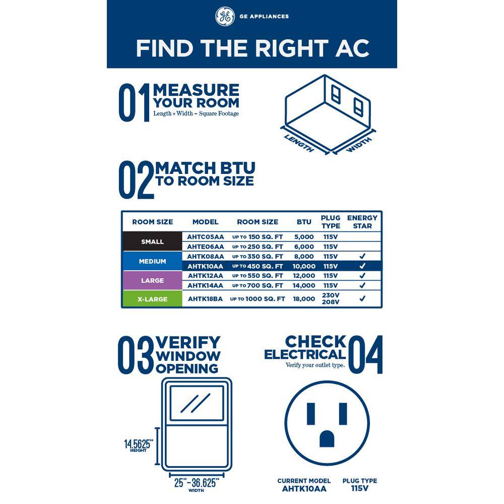 GE 10000 BTU 115-Volt Smart Window Air Conditioner with WiFi and Remote in White ENERGY STAR AHTK10AA