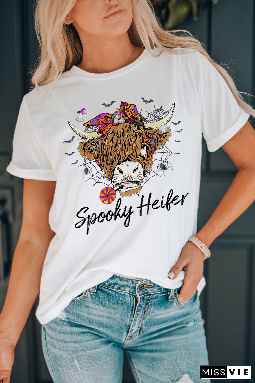 White Spooky Heifer Halloween Vibe Graphic Tee