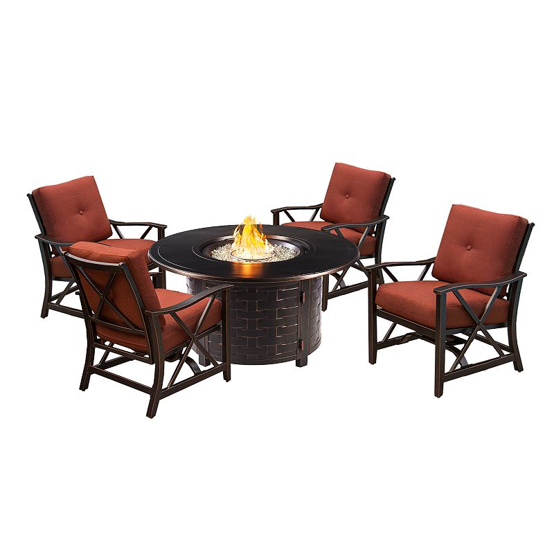 Oakland Living Round Copper Finish Fire Pit and Deep Seat Rocking Patio Chair 5-piece Set