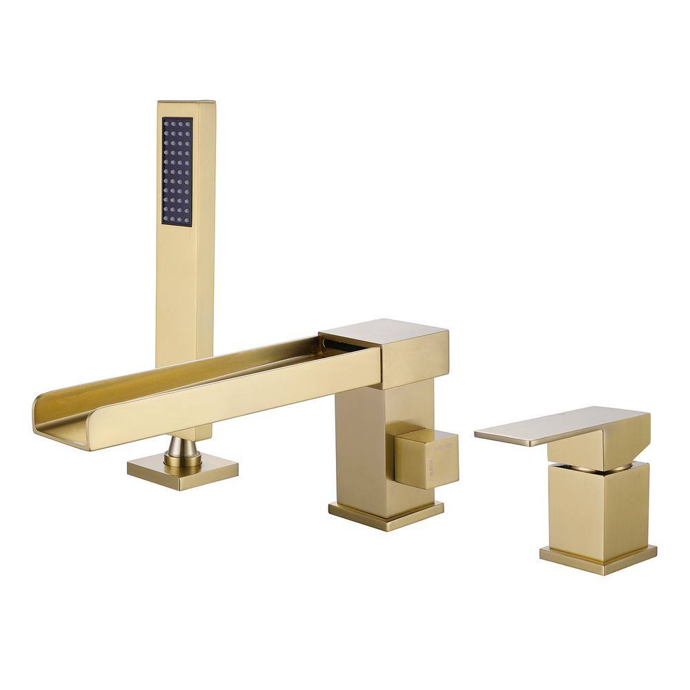 Hlihome 2-Handle Deck Mount Roman Tub Filler Faucet in Brushed Gold RBDK-0929-BG