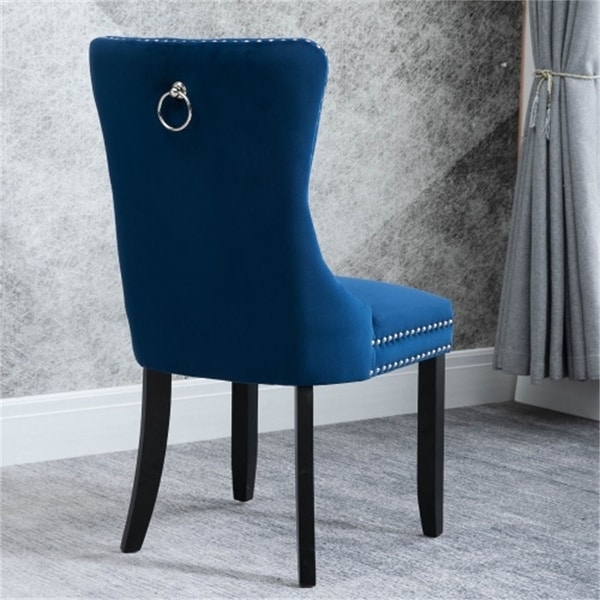 High-end Tufted Solid Wood Blue Dining Chair with Nailhead Trim 2 PCS