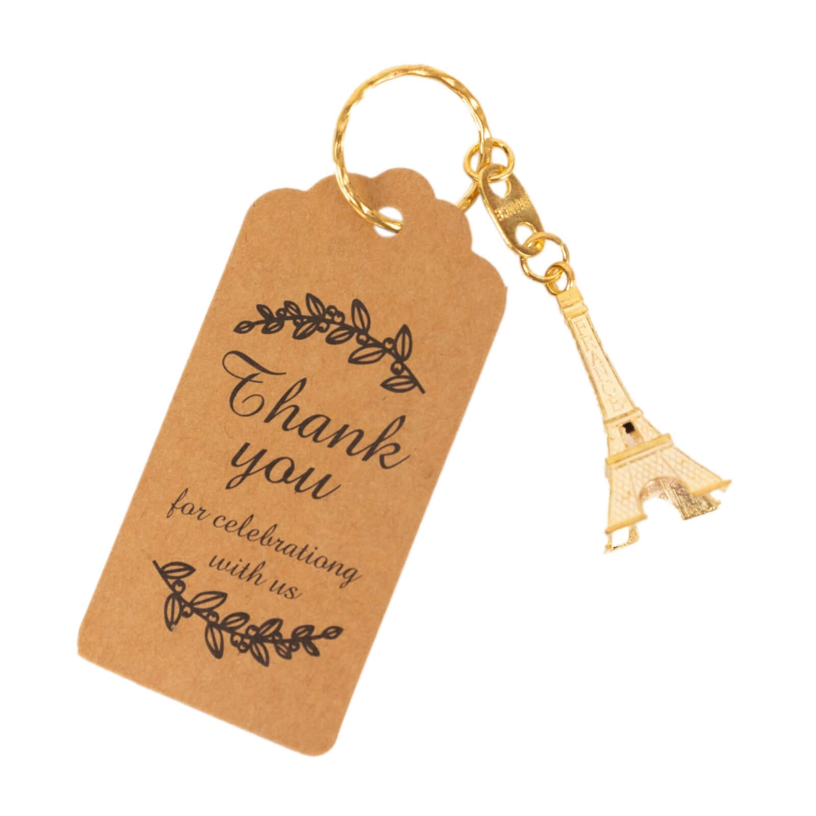 10 Pack Gold Plastic Paris Eiffel Tower Keychain Party Favor, Wedding Bridal Shower Souvenirs With Thank You Tag - 4